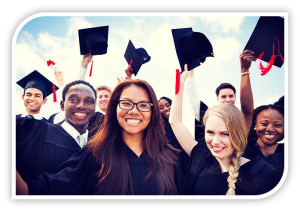 Diverse graduates smiling and throwing caps